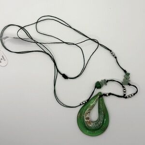 Free People Get Lost Cord Glass Pendant Necklace Green NWT